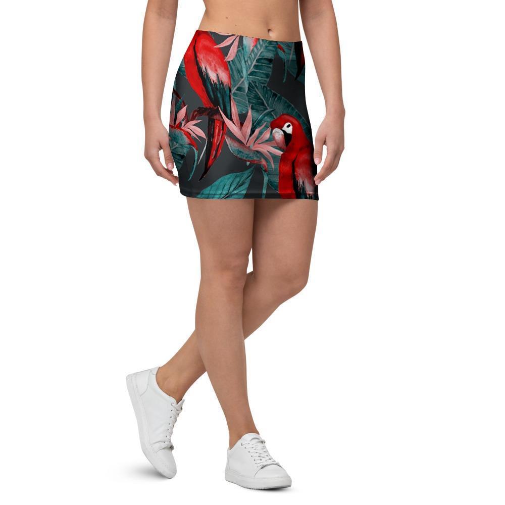 Watercolor Parrot Tropical Print Mini Skirt-grizzshop