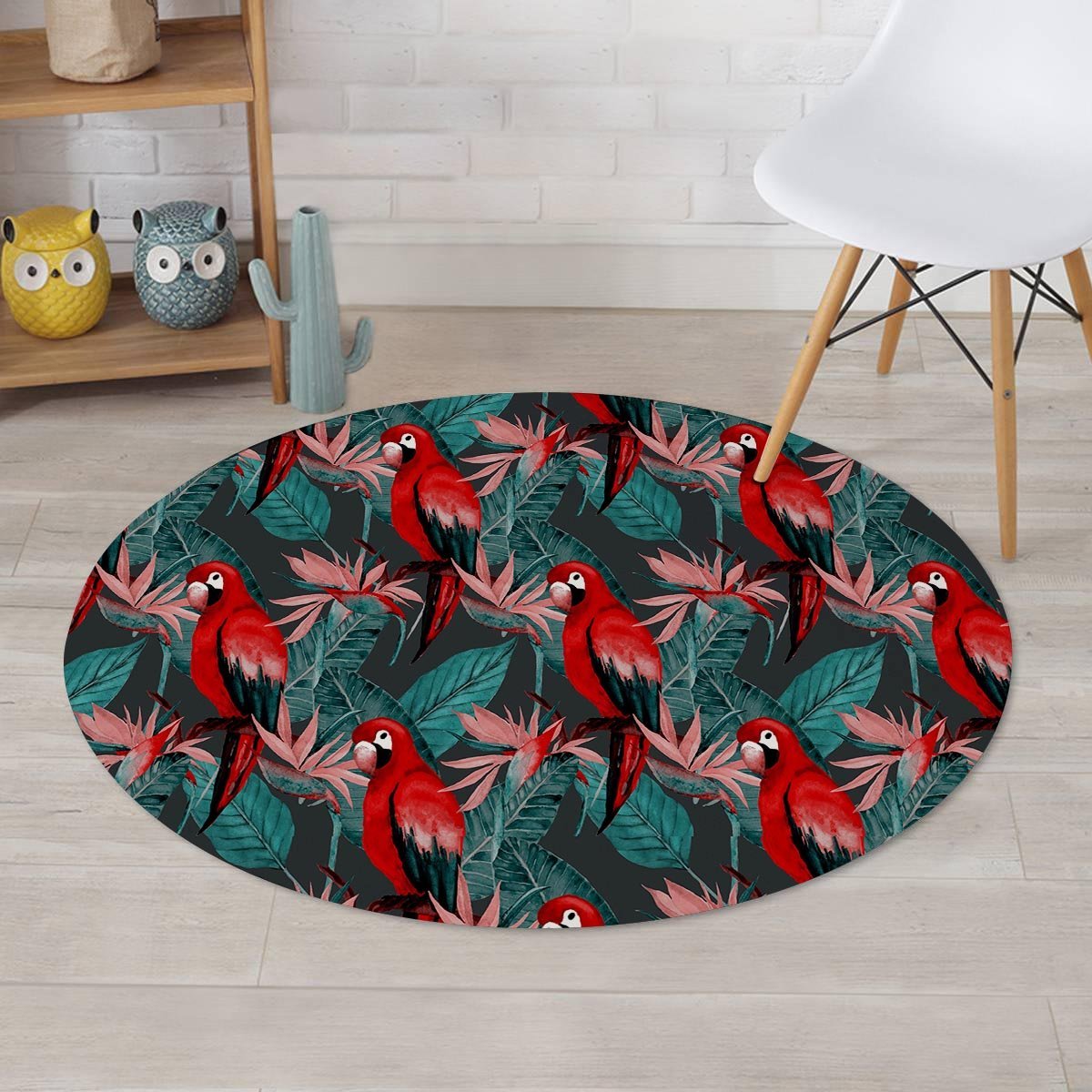 Watercolor Parrot Tropical Print Round Rug-grizzshop