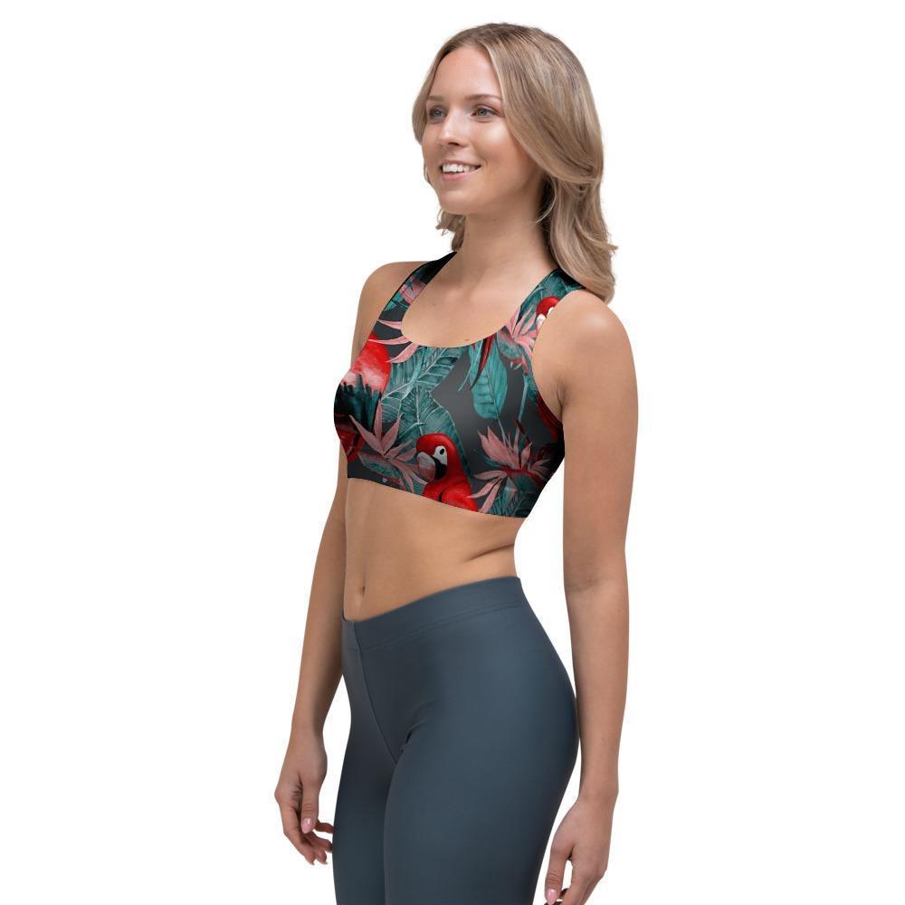 Watercolor Parrot Tropical Print Sports Bra-grizzshop