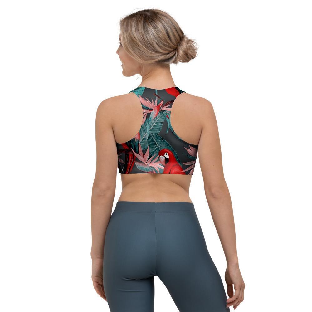 Watercolor Parrot Tropical Print Sports Bra-grizzshop