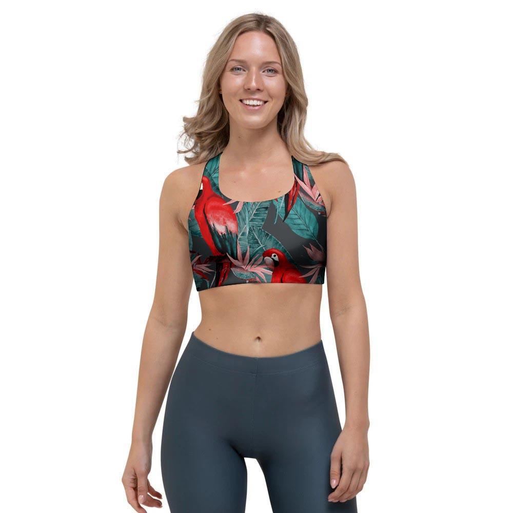Watercolor Parrot Tropical Print Sports Bra-grizzshop