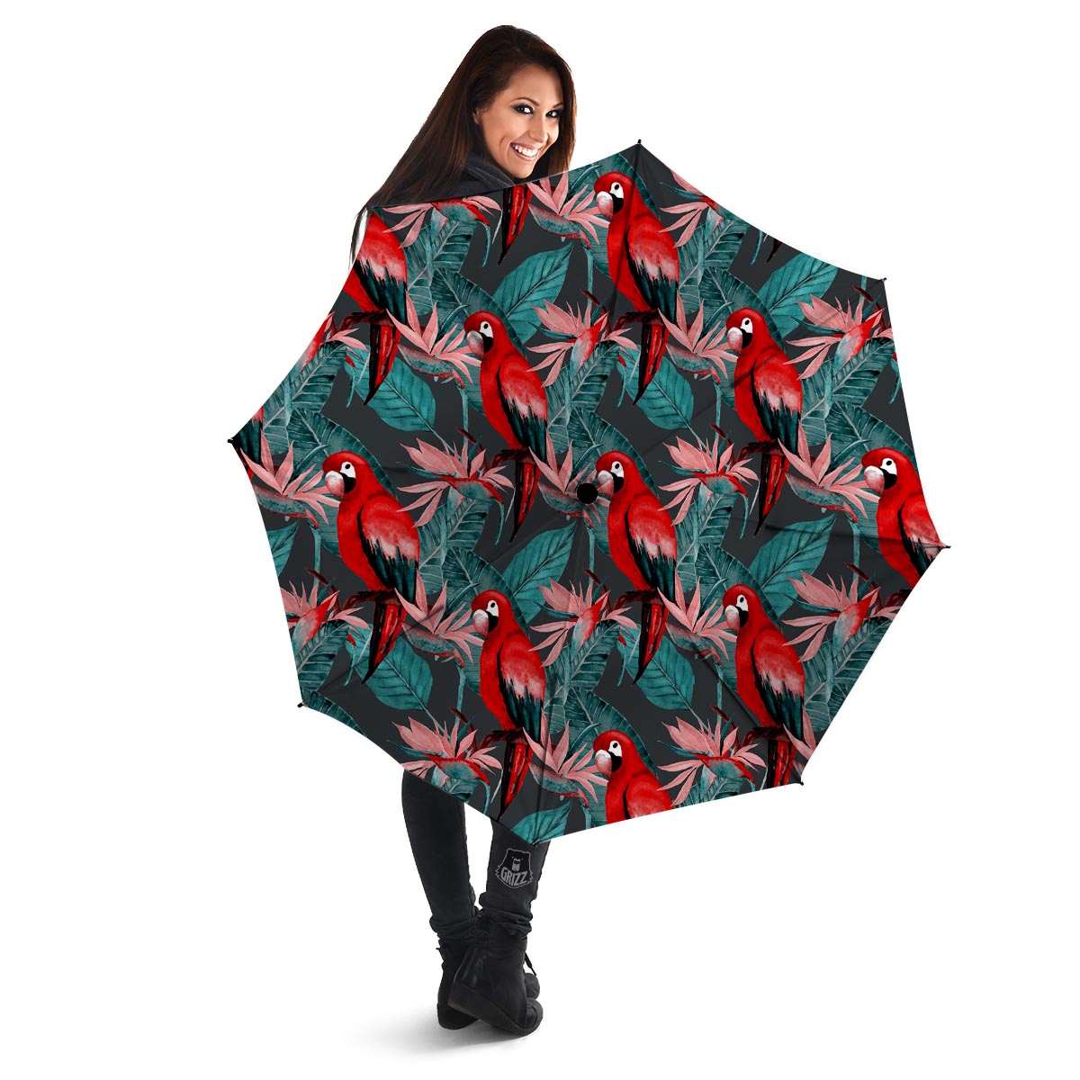 Watercolor Parrot Tropical Print Umbrella-grizzshop