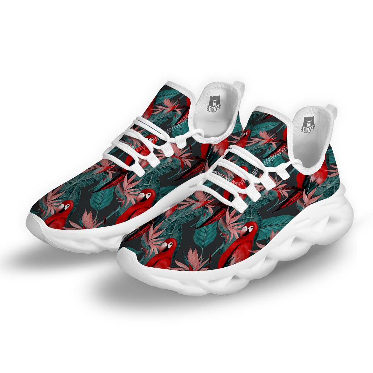 Watercolor Parrot Tropical Print White Running Shoes-grizzshop
