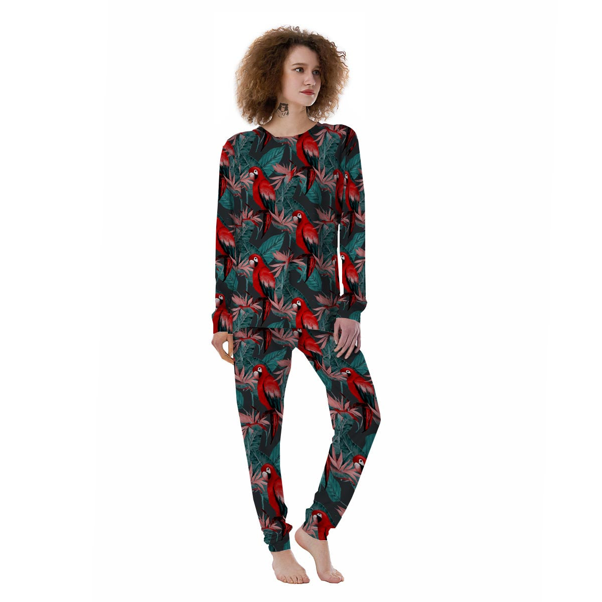 Watercolor Parrot Tropical Print Women's Pajamas-grizzshop