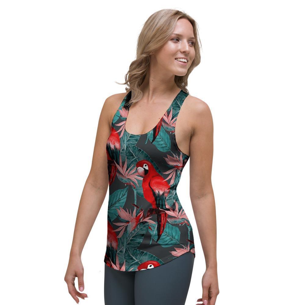 Watercolor Parrot Tropical Print Women's Racerback Tank Top-grizzshop