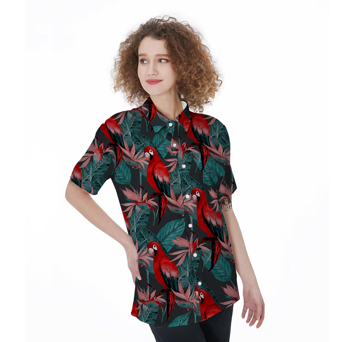 Watercolor Parrot Tropical Print Women's Short Sleeve Shirts-grizzshop