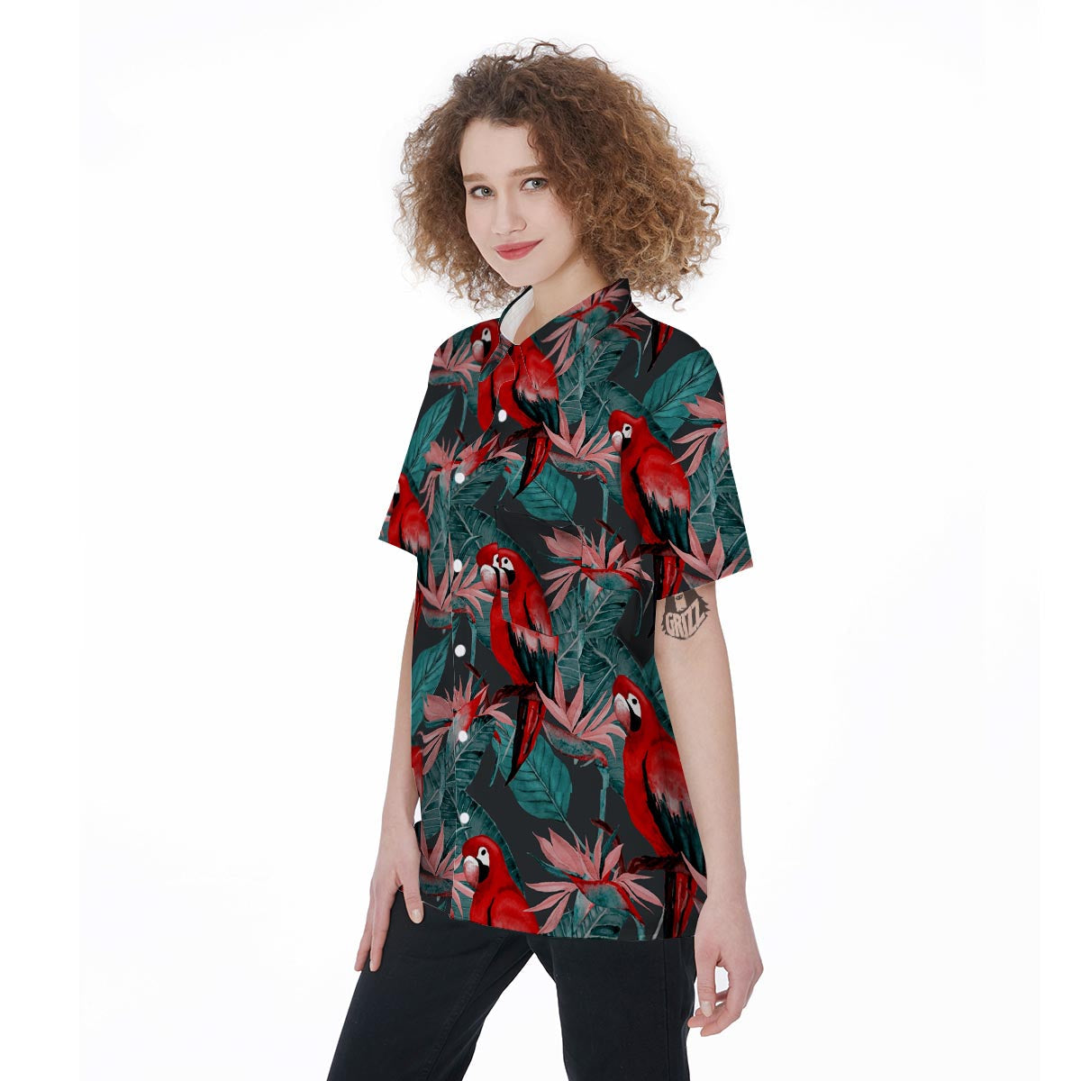 Watercolor Parrot Tropical Print Women's Short Sleeve Shirts-grizzshop