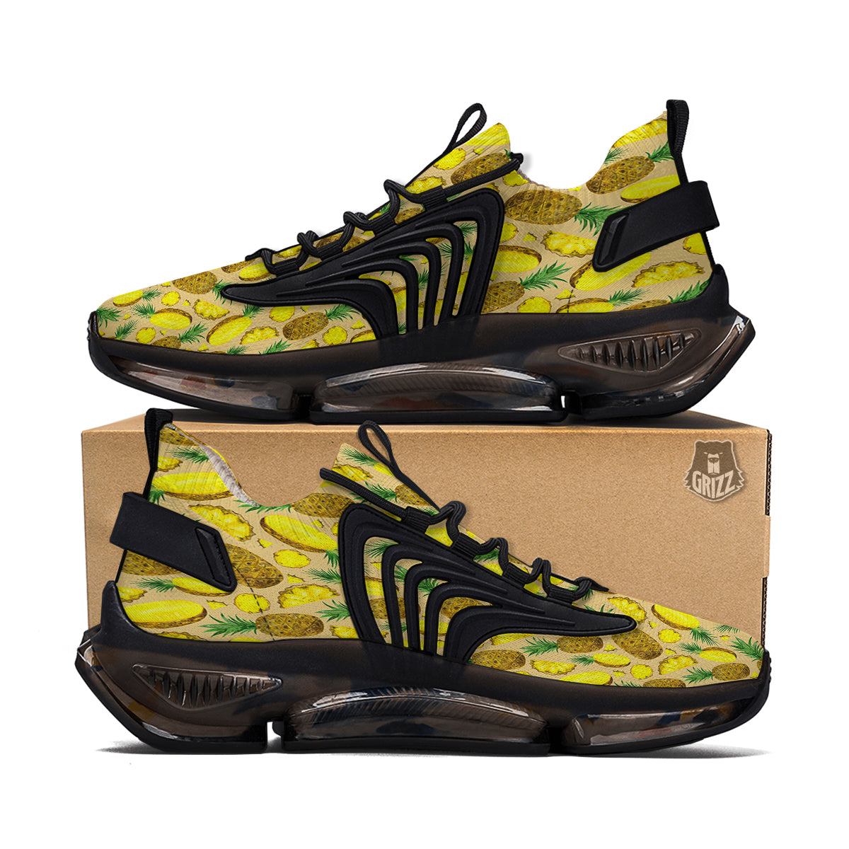 Watercolor Pineapple Beige Print Pattern Black Gym Shoes-grizzshop