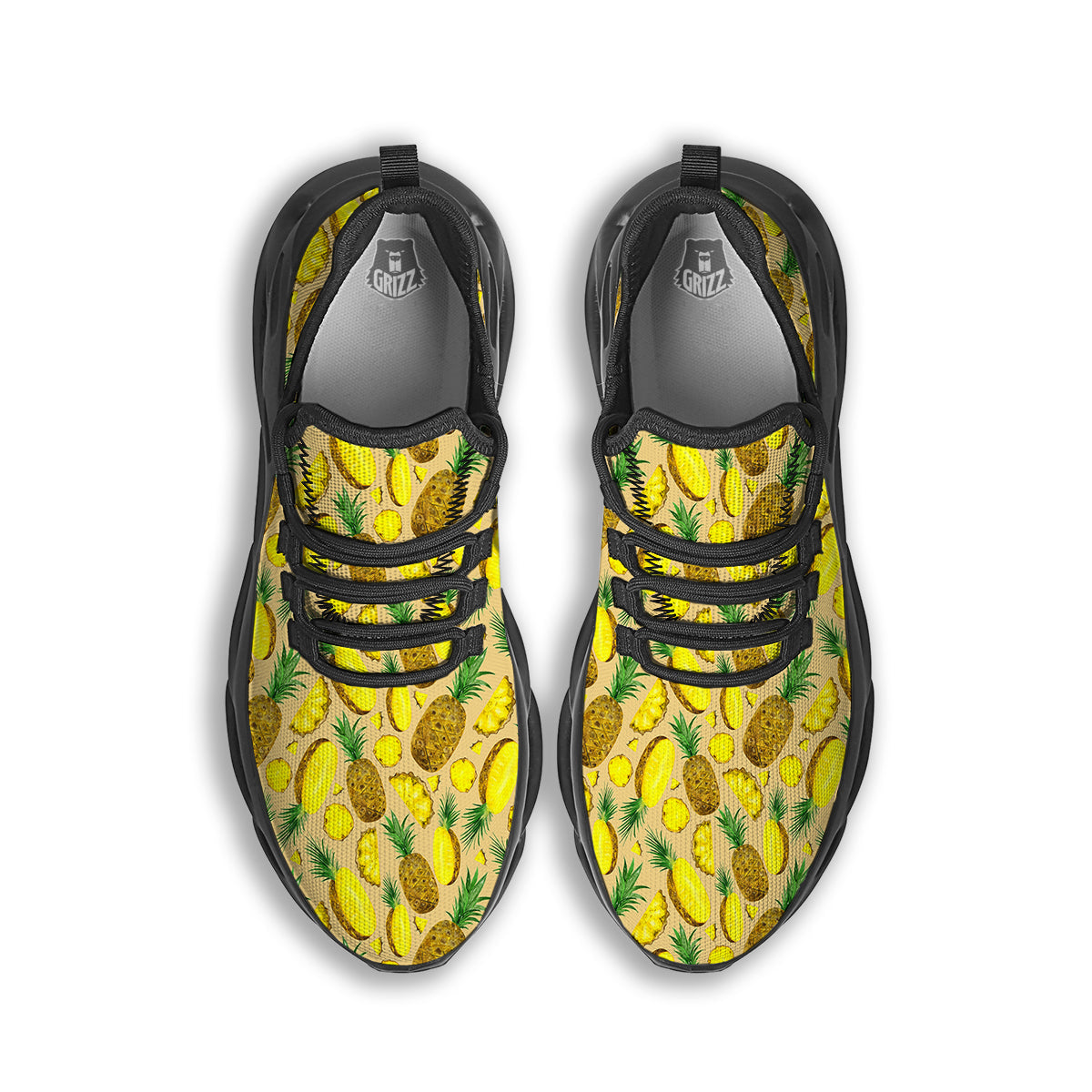 Watercolor Pineapple Beige Print Pattern Black Running Shoes-grizzshop