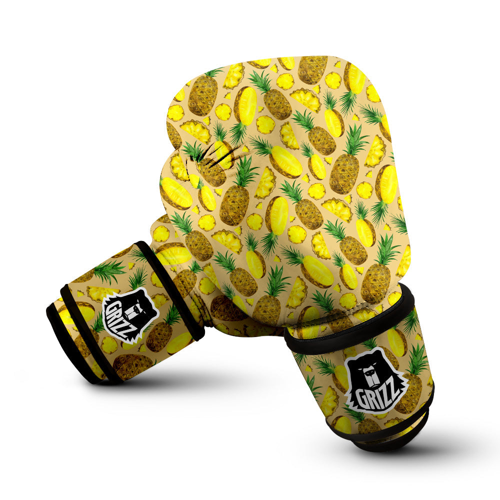 Watercolor Pineapple Beige Print Pattern Boxing Gloves-grizzshop