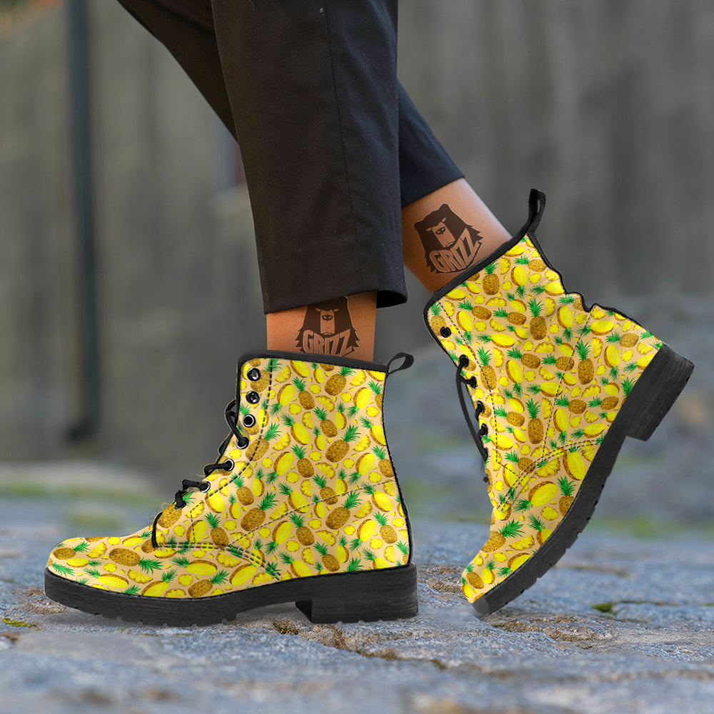 Watercolor Pineapple Beige Print Pattern Leather Boots-grizzshop