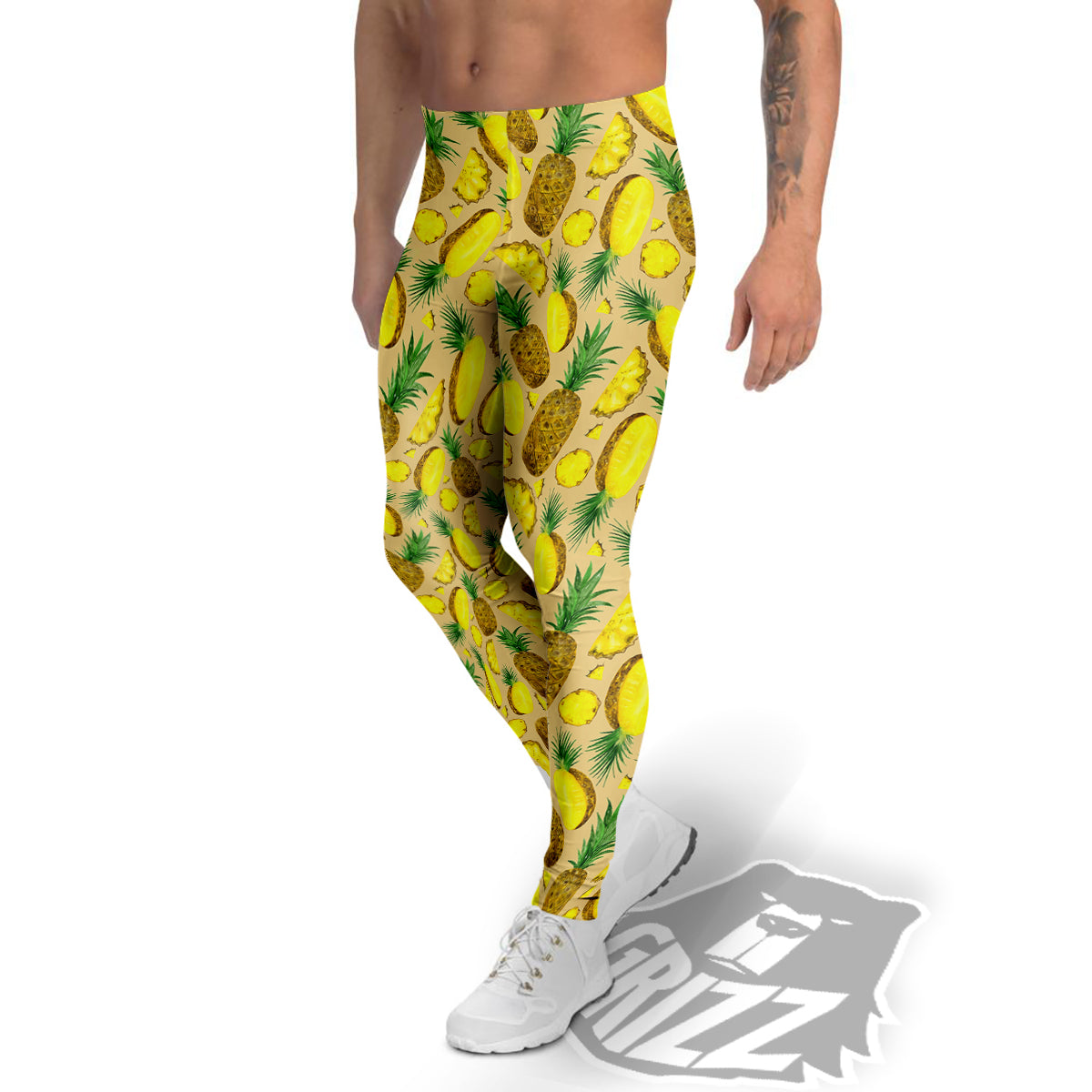 Watercolor Pineapple Beige Print Pattern Men's Leggings-grizzshop