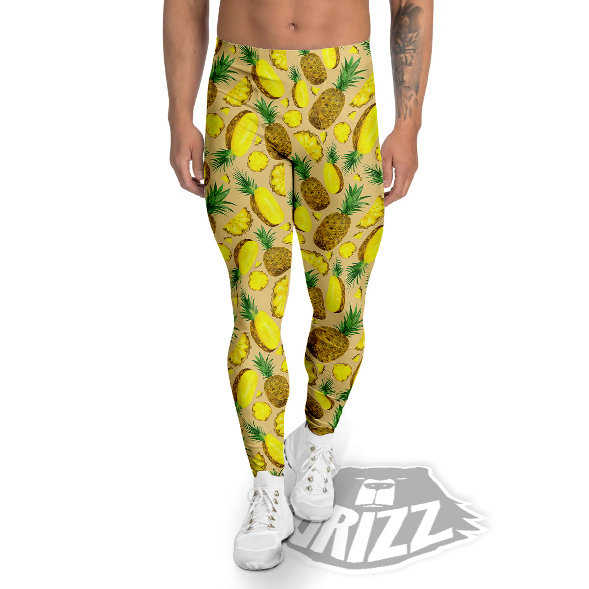 Watercolor Pineapple Beige Print Pattern Men's Leggings-grizzshop