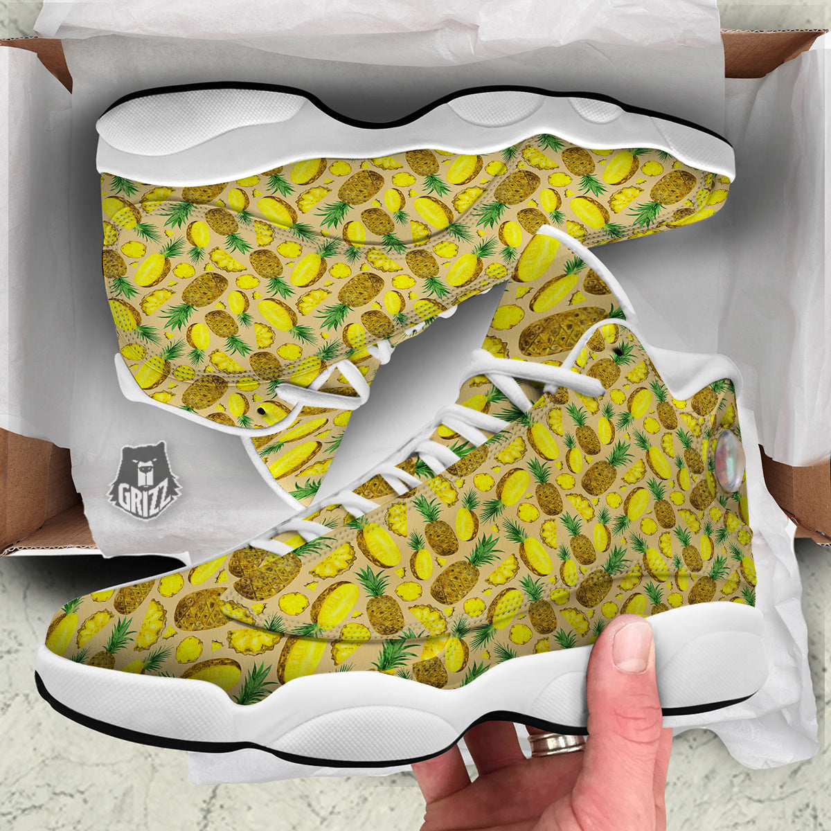 Watercolor Pineapple Beige Print Pattern White Basketball Shoes-grizzshop