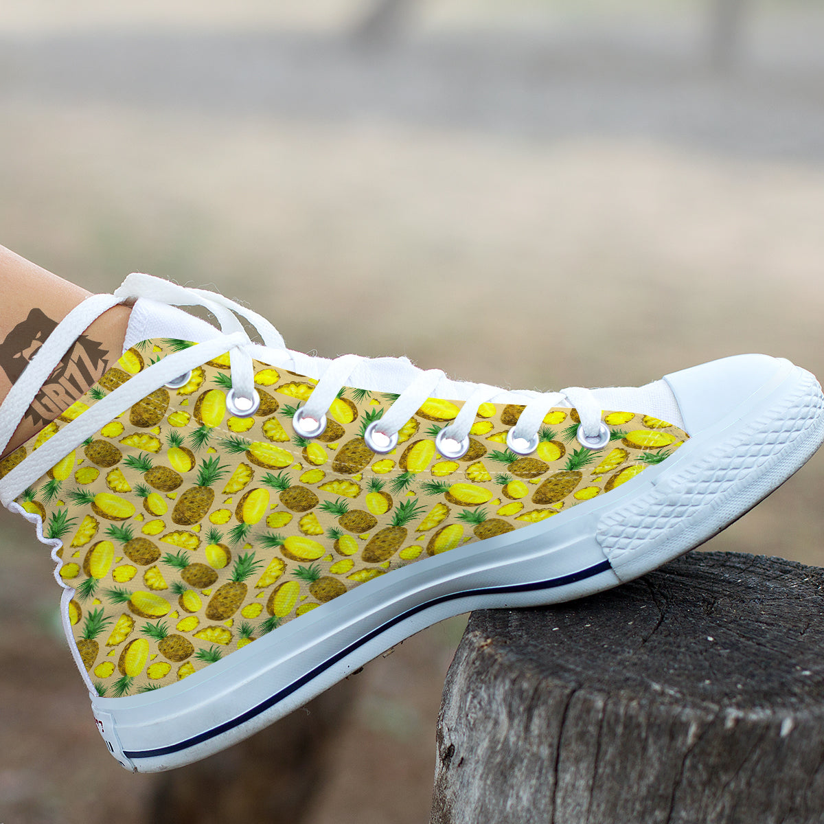 Watercolor Pineapple Beige Print Pattern White High Top Shoes-grizzshop