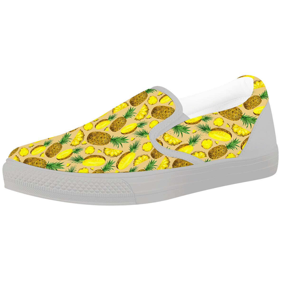 Watercolor Pineapple Beige Print Pattern White Slip On Shoes-grizzshop