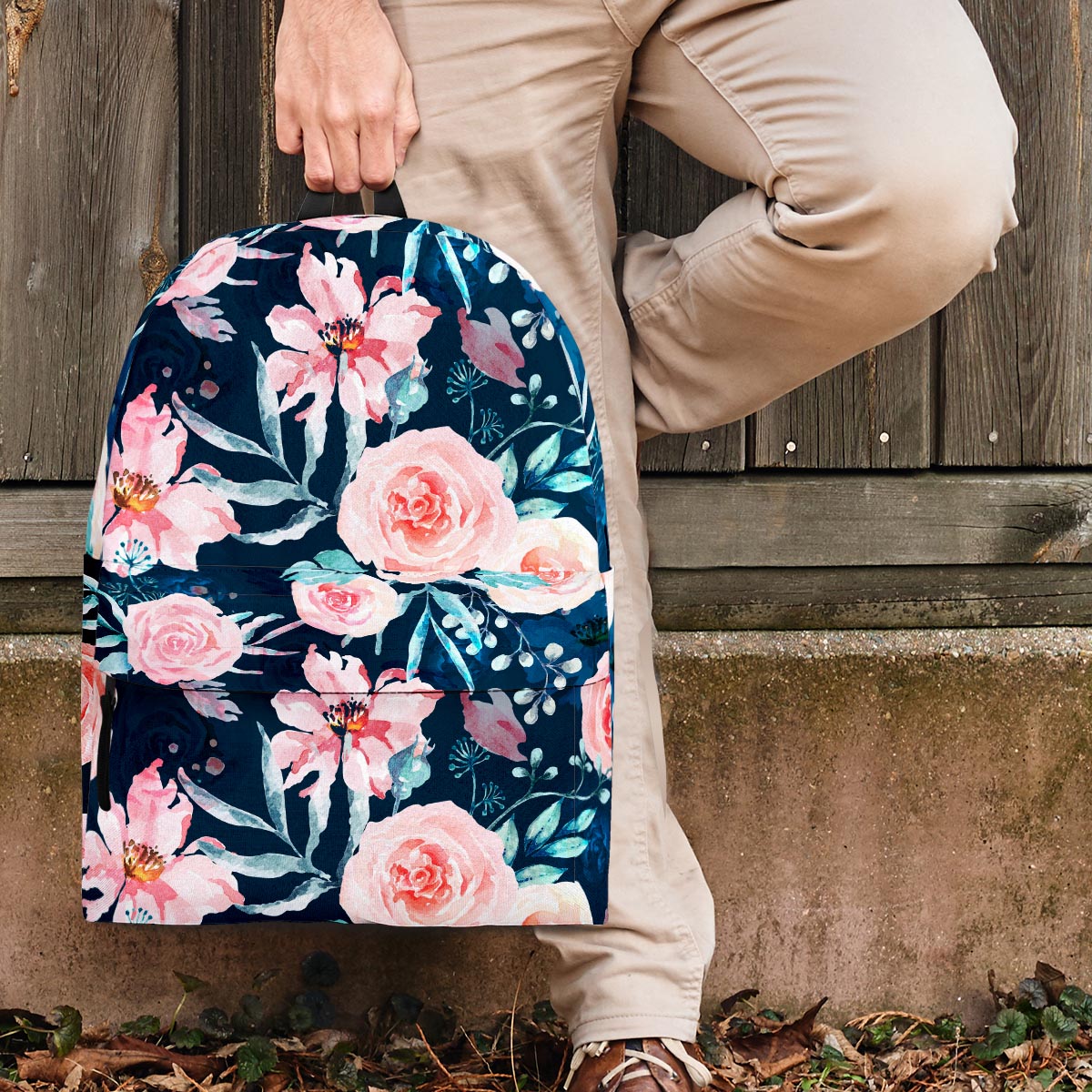 Watercolor Pink Rose Floral Backpack-grizzshop