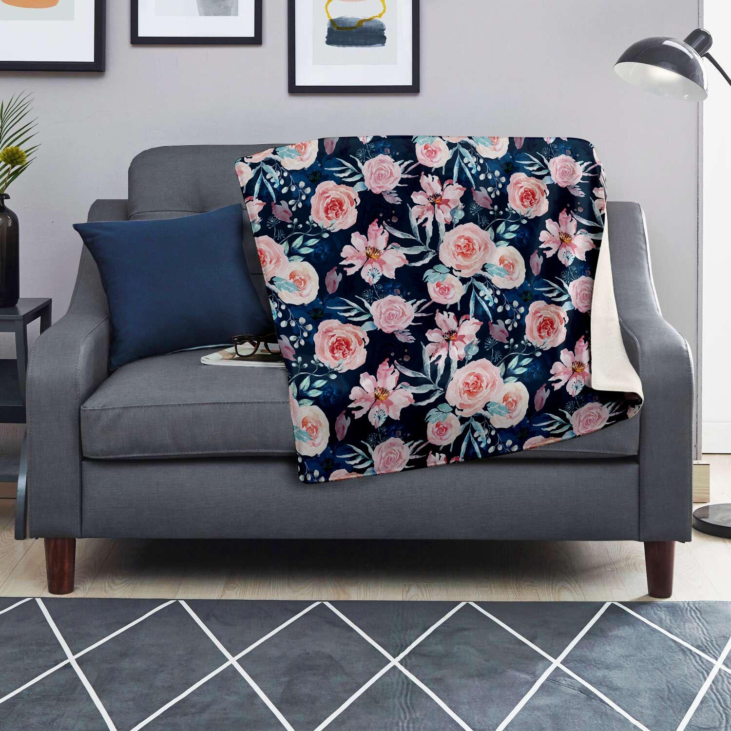Watercolor Pink Rose Floral Blanket-grizzshop