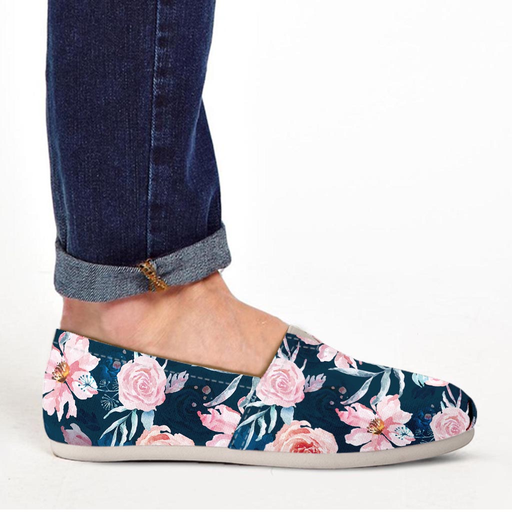 Watercolor Pink Rose Floral Canvas Shoes-grizzshop
