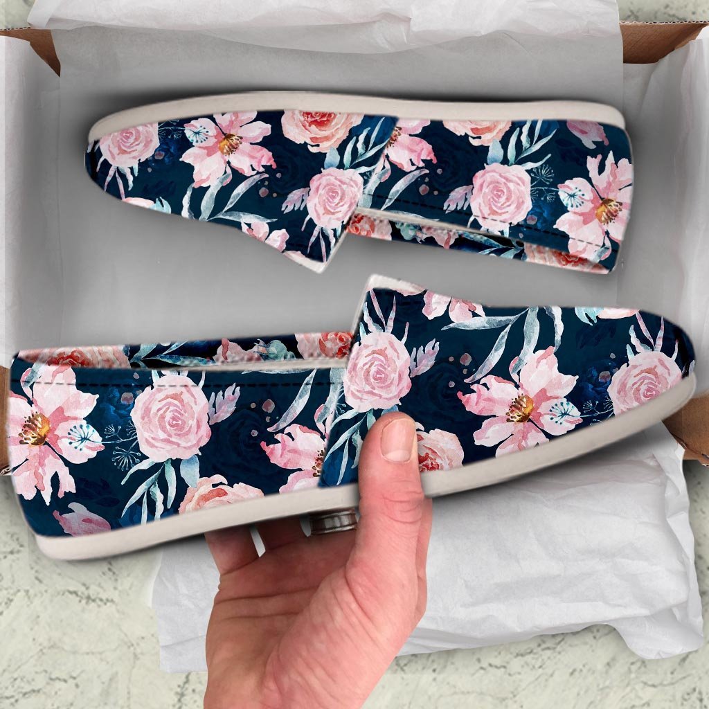 Watercolor Pink Rose Floral Canvas Shoes-grizzshop