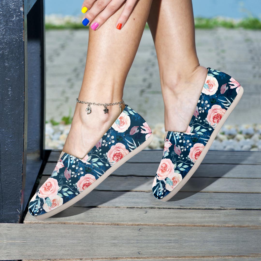 Watercolor Pink Rose Floral Canvas Shoes-grizzshop