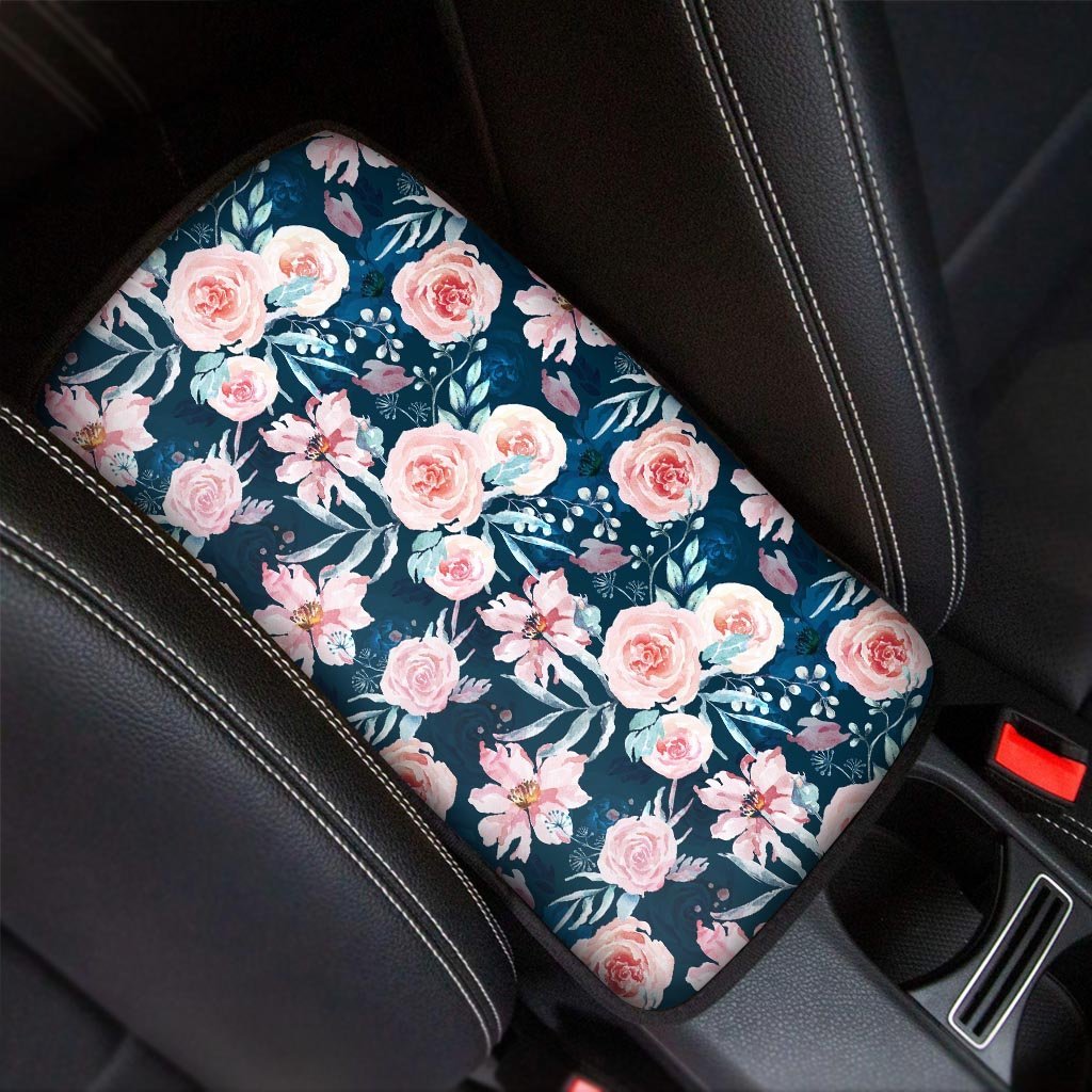 Watercolor Pink Rose Floral Car Console Cover-grizzshop