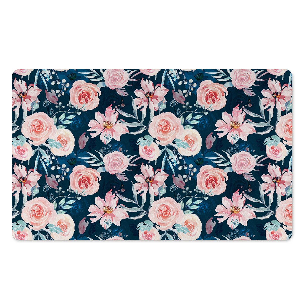 Watercolor Pink Rose Floral Door Mat-grizzshop