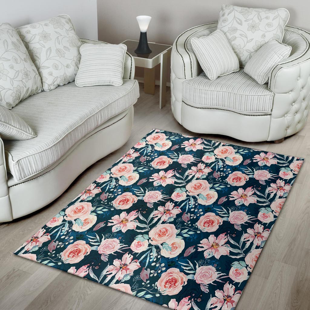 Watercolor Pink Rose Floral Floor Mat-grizzshop