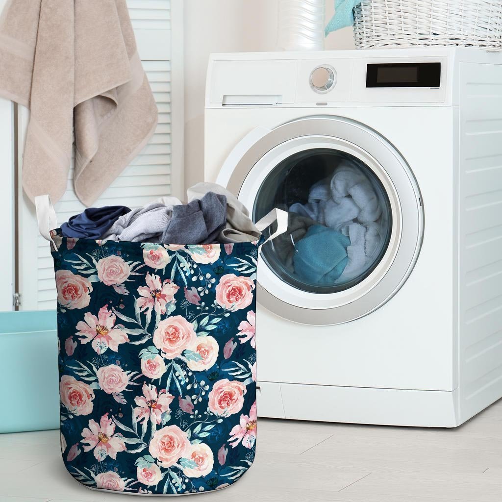 Watercolor Pink Rose Floral Laundry Basket-grizzshop