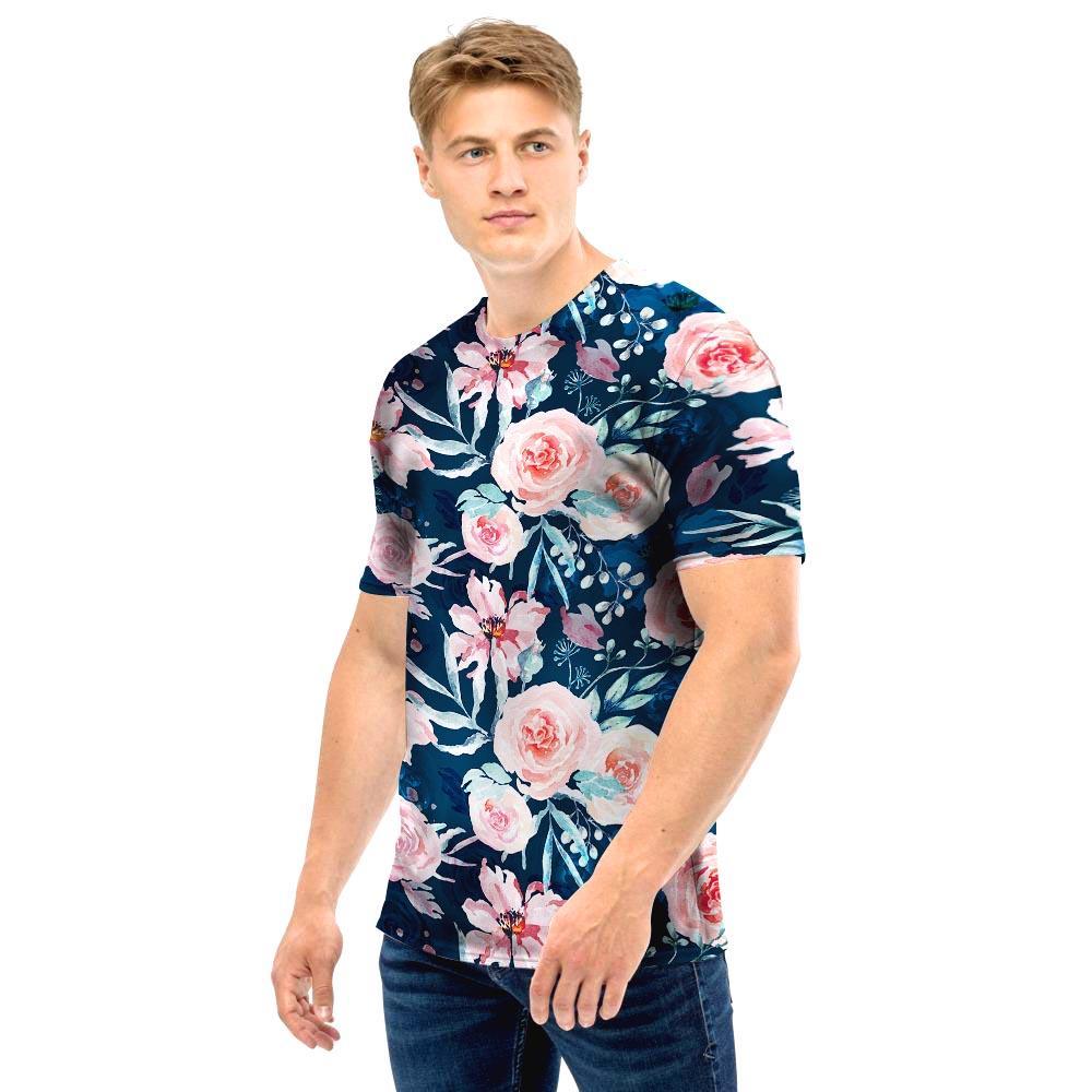 Watercolor Pink Rose Floral Men T Shirt-grizzshop