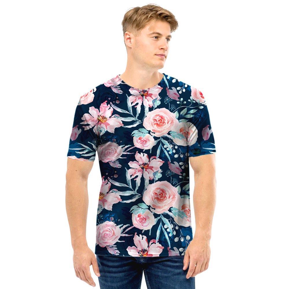 Watercolor Pink Rose Floral Men T Shirt-grizzshop