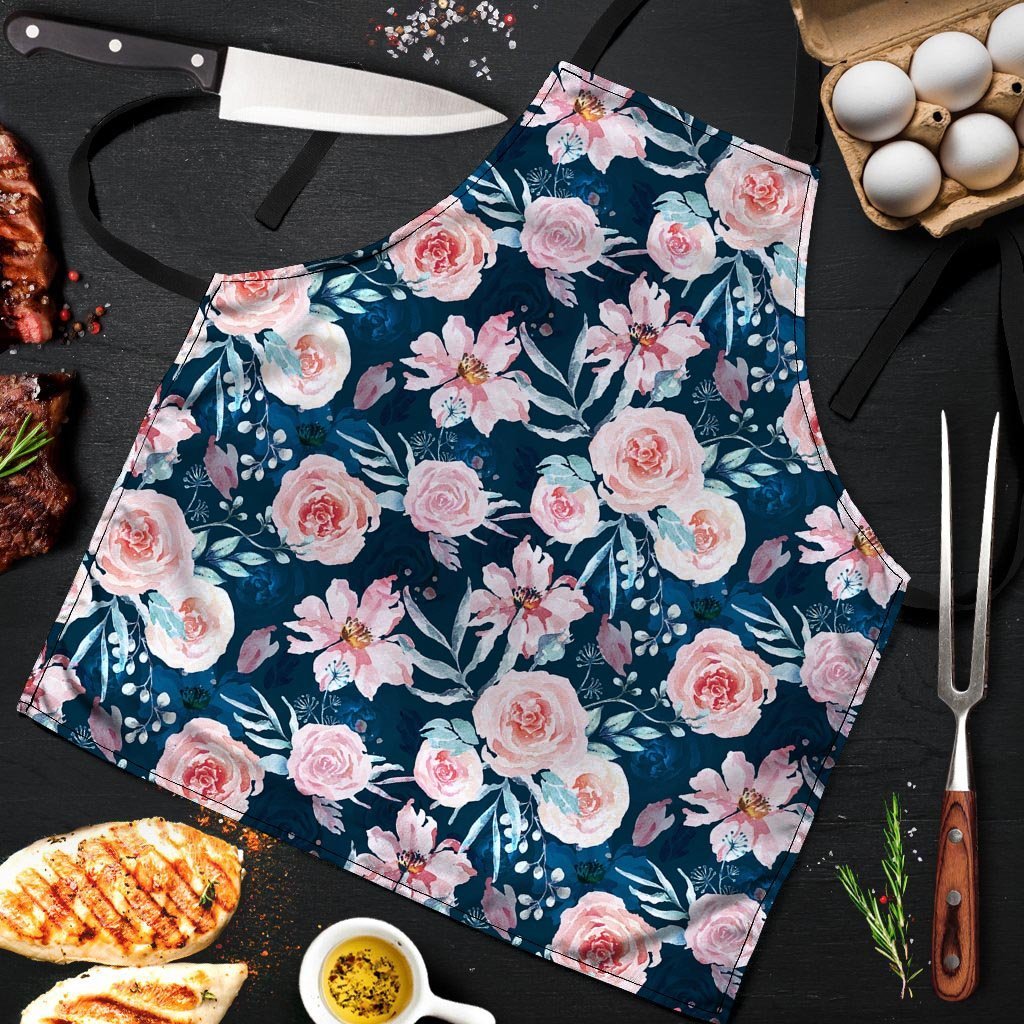 Watercolor Pink Rose Floral Men's Apron-grizzshop