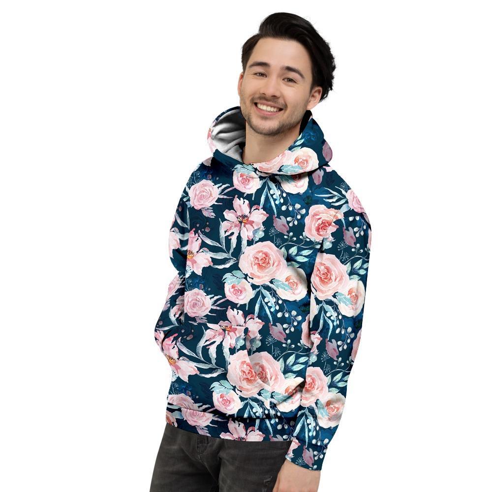Watercolor Pink Rose Floral Men's Hoodie-grizzshop
