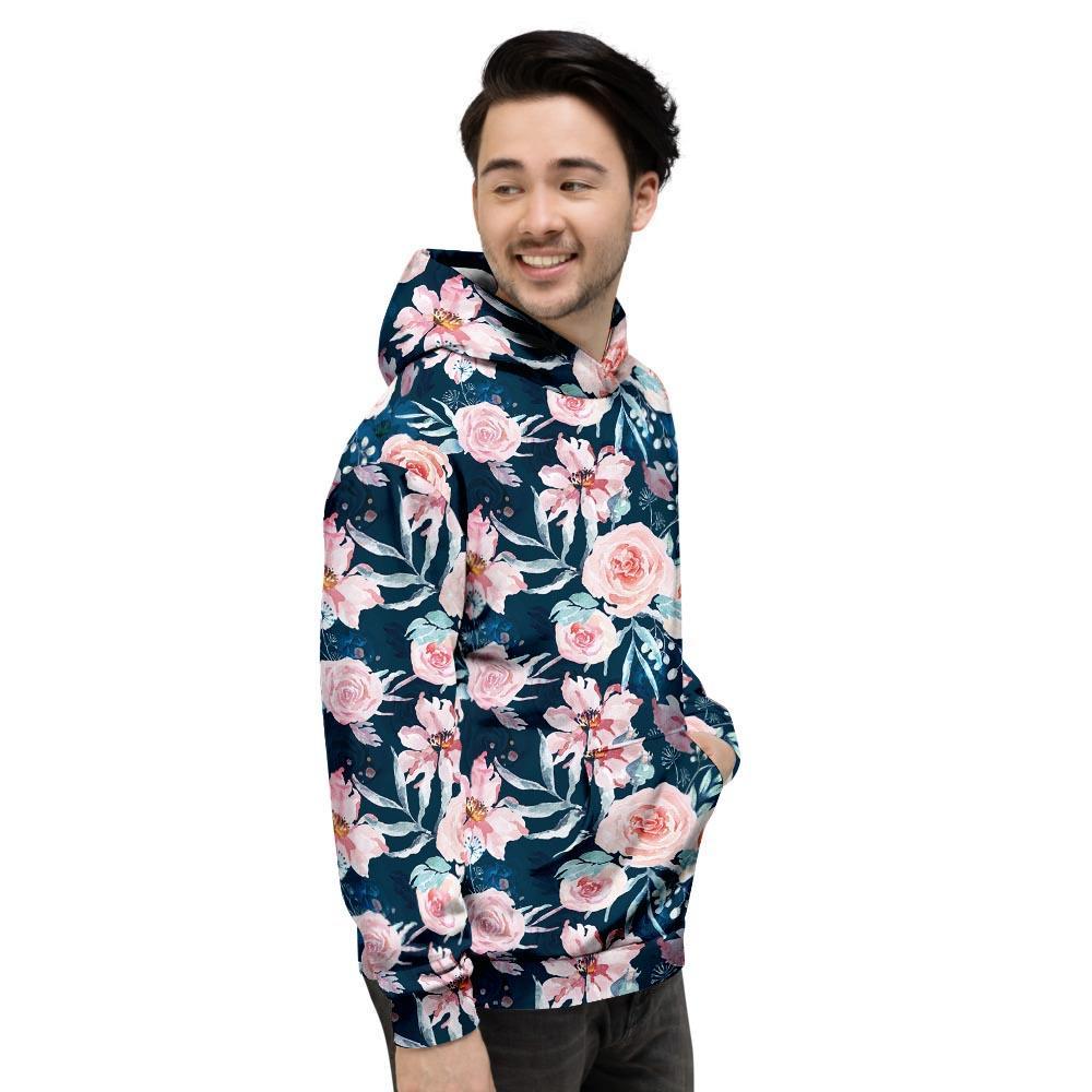 Watercolor Pink Rose Floral Men's Hoodie-grizzshop