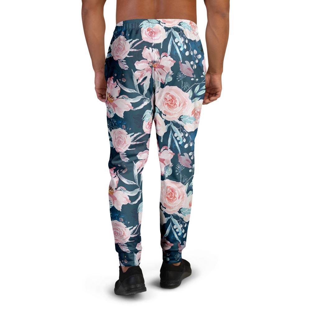 Watercolor Pink Rose Floral Men's Joggers-grizzshop