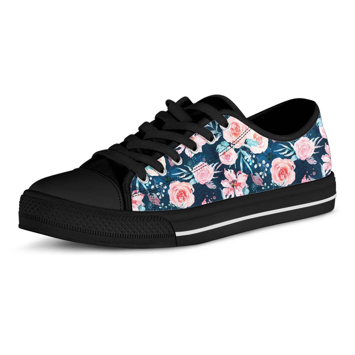 Watercolor Pink Rose Floral Men's Low Top Shoes-grizzshop