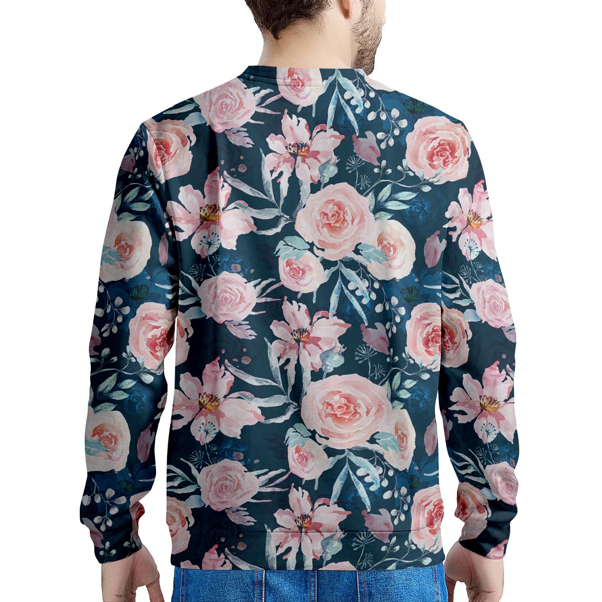 Watercolor Pink Rose Floral Men's Sweatshirt-grizzshop