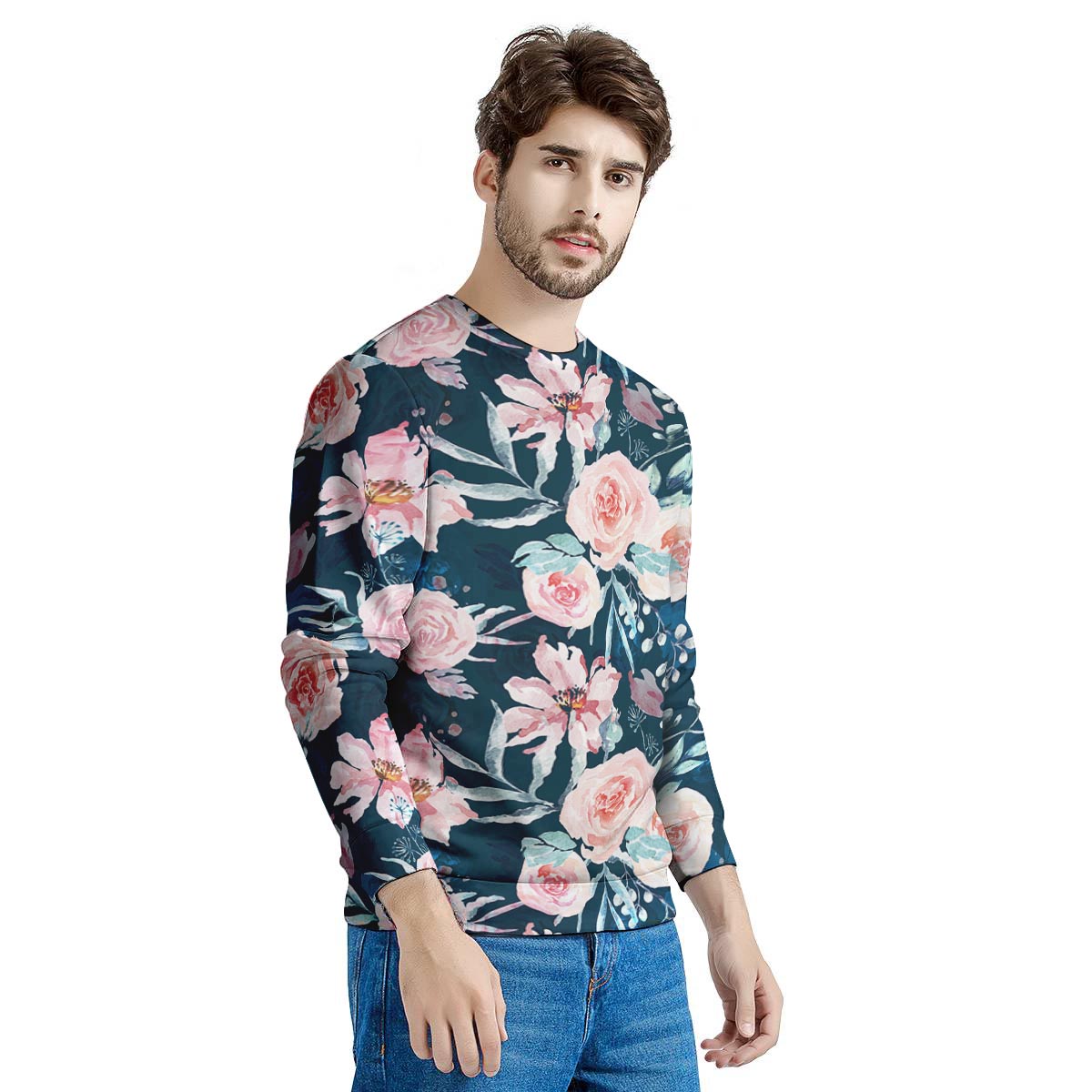 Watercolor Pink Rose Floral Men's Sweatshirt-grizzshop