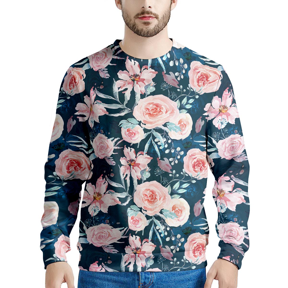 Watercolor Pink Rose Floral Men's Sweatshirt-grizzshop