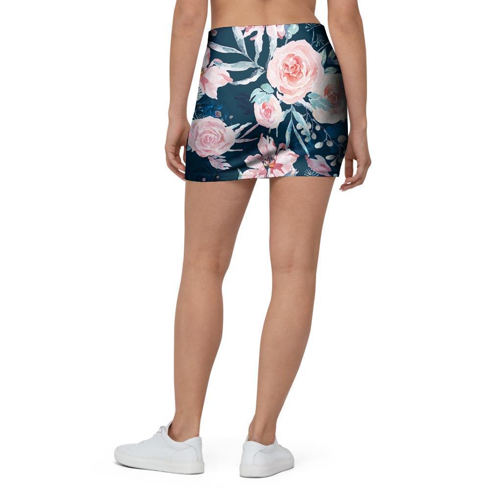 Watercolor Pink Rose Floral Mini Skirt-grizzshop