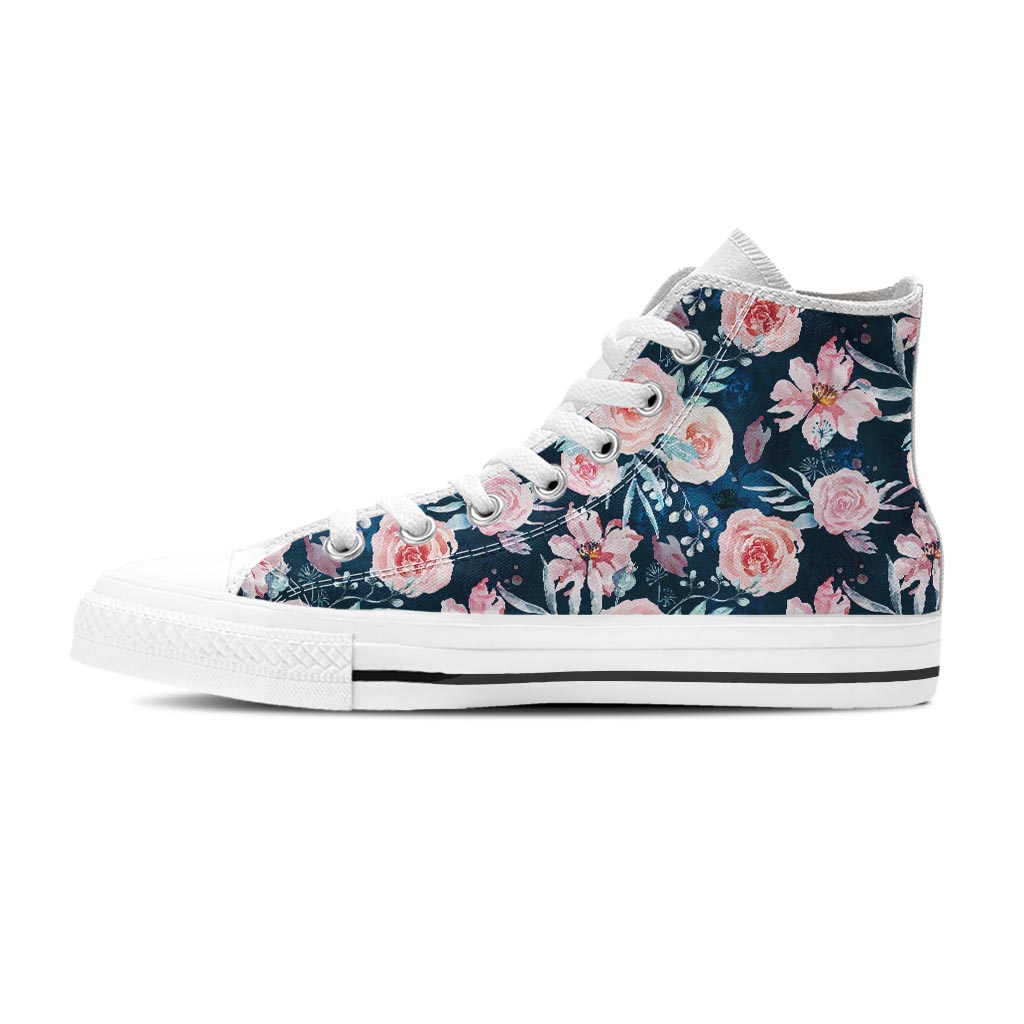 Watercolor Pink Rose Floral Women's High Top Shoes-grizzshop