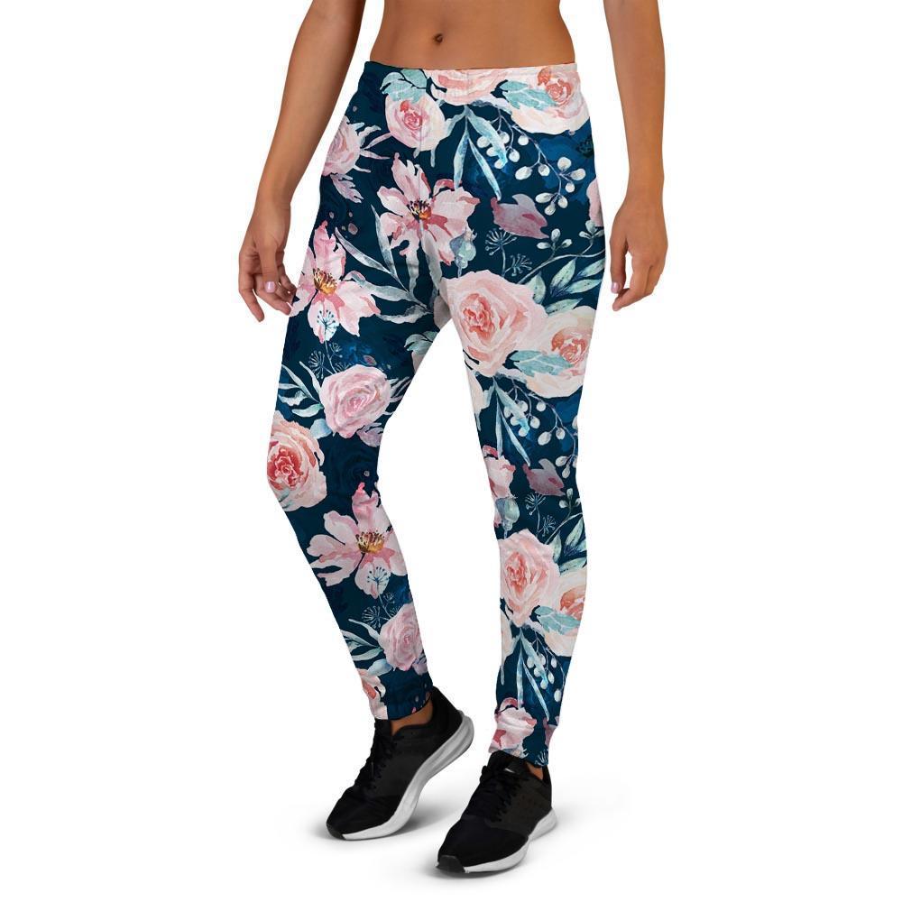 Watercolor Pink Rose Floral Women's Joggers-grizzshop