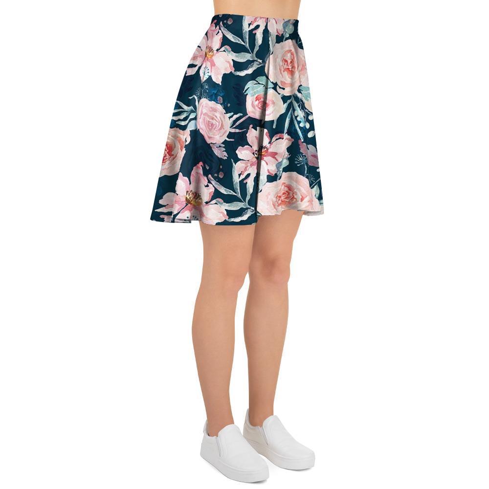 Watercolor Pink Rose Floral Women's Skirt-grizzshop