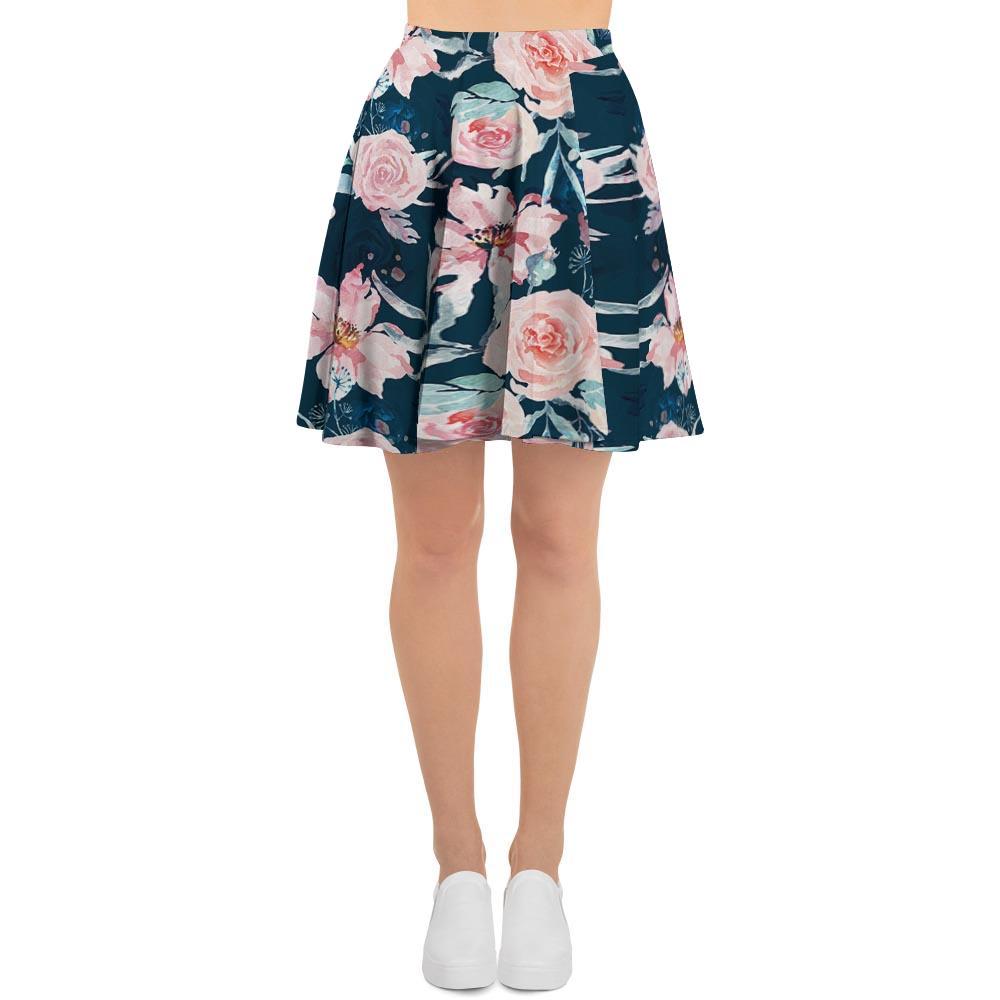 Watercolor Pink Rose Floral Women's Skirt-grizzshop