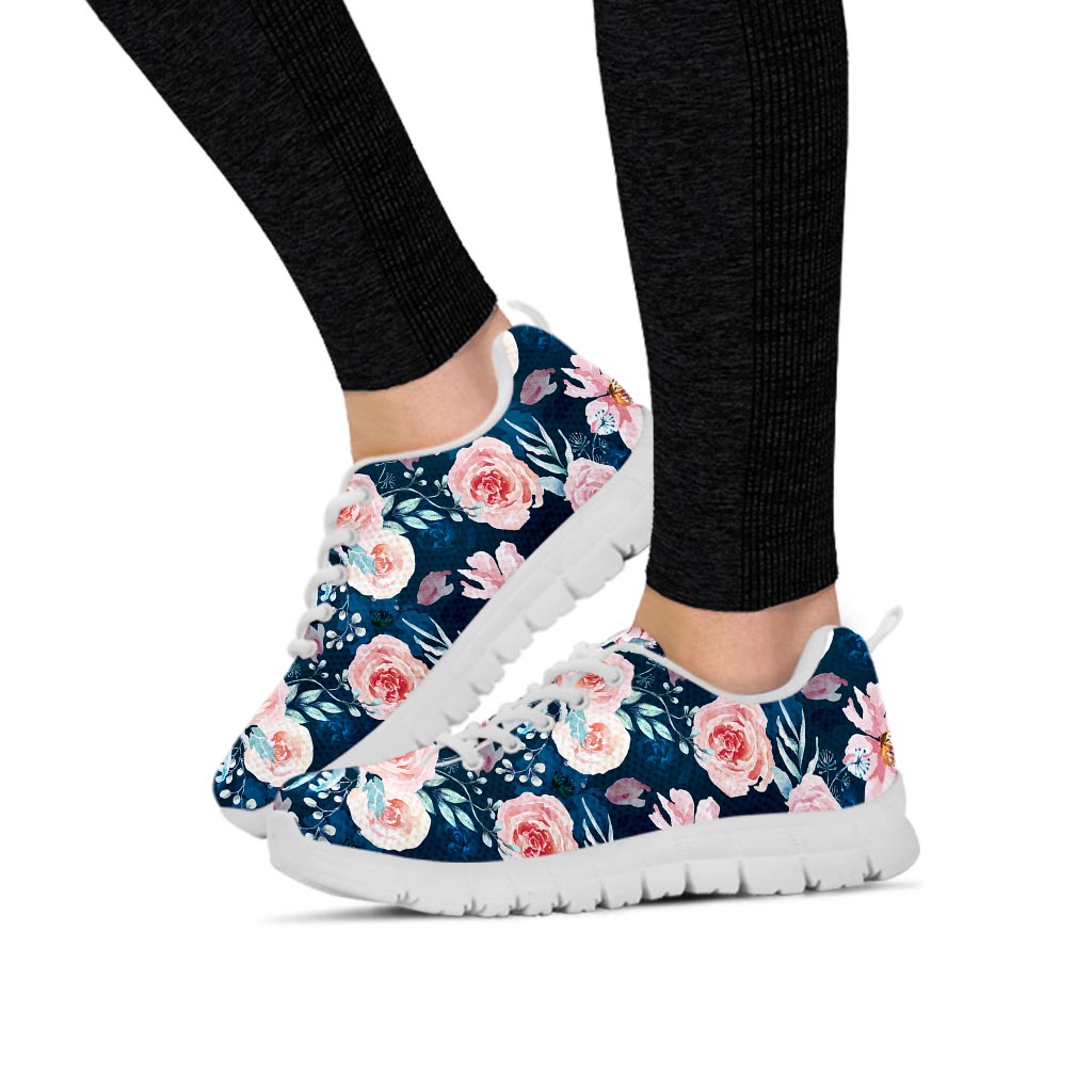 Watercolor Pink Rose Floral Women's Sneakers-grizzshop
