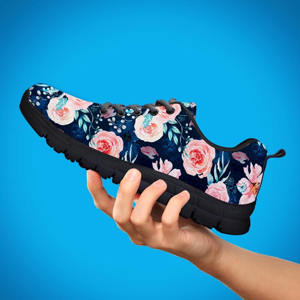 Watercolor Pink Rose Floral Women's Sneakers-grizzshop