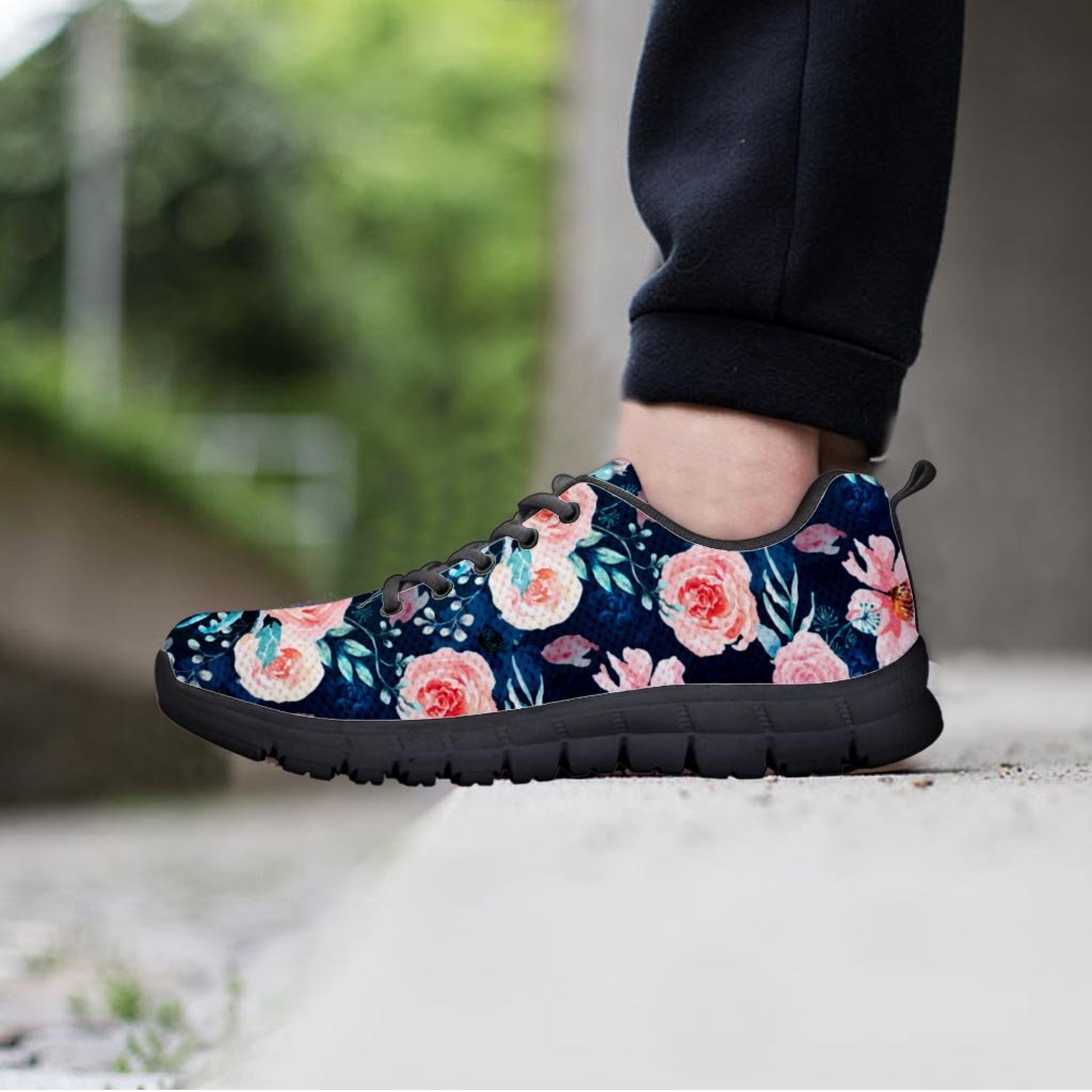 Watercolor Pink Rose Floral Women's Sneakers-grizzshop