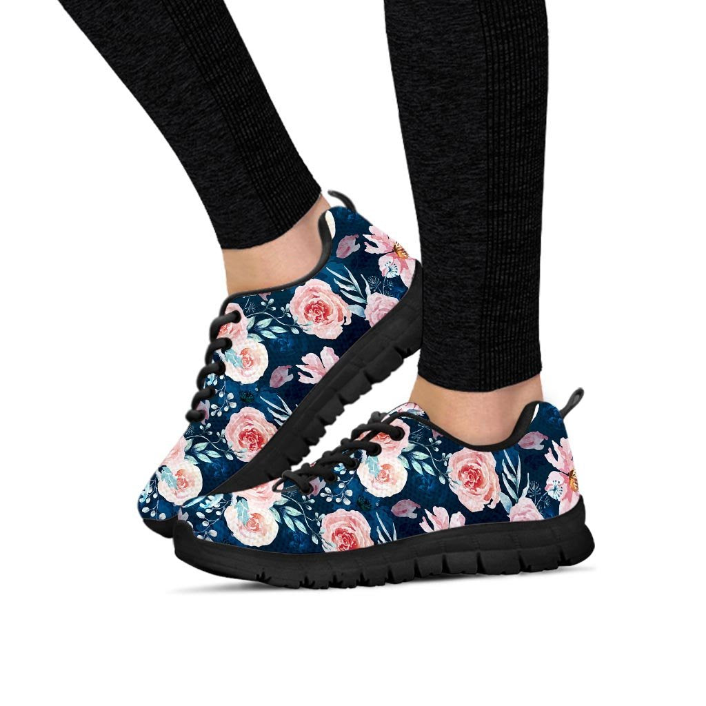 Watercolor Pink Rose Floral Women's Sneakers-grizzshop