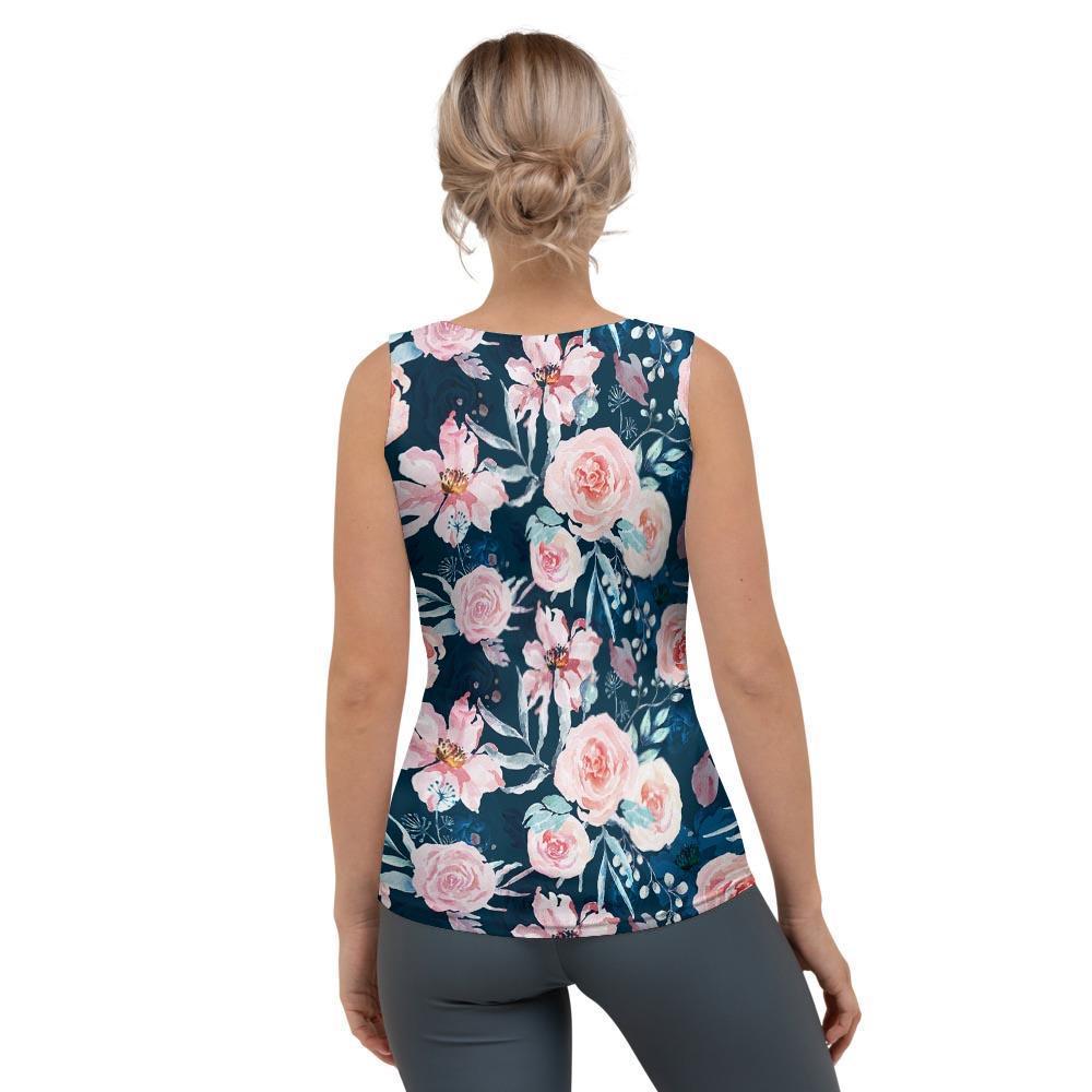 Watercolor Pink Rose Floral Women's Tank Top-grizzshop