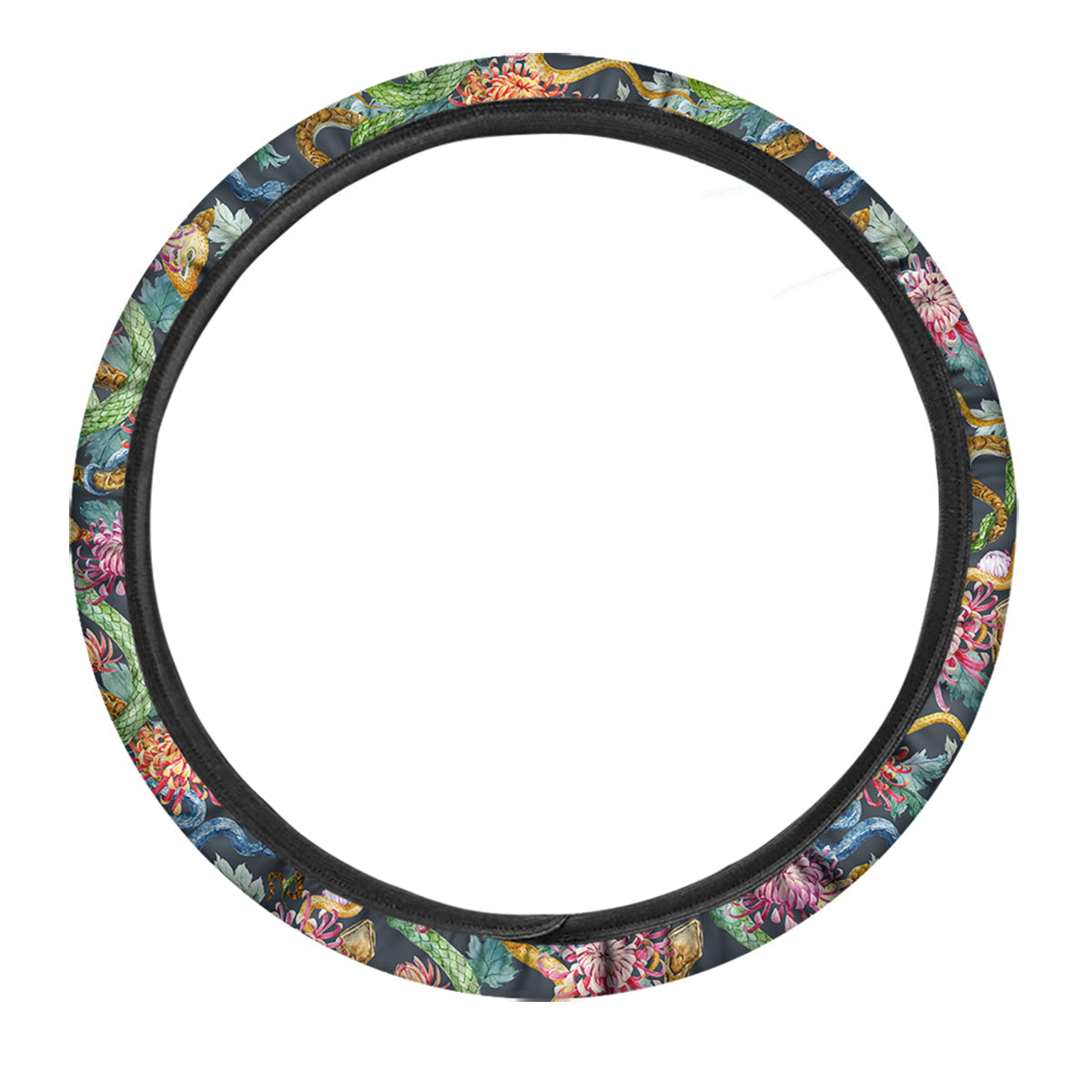 Watercolor Snake Chrysanthemum Flowers Print Pattern Car Steering Wheel Cover-grizzshop